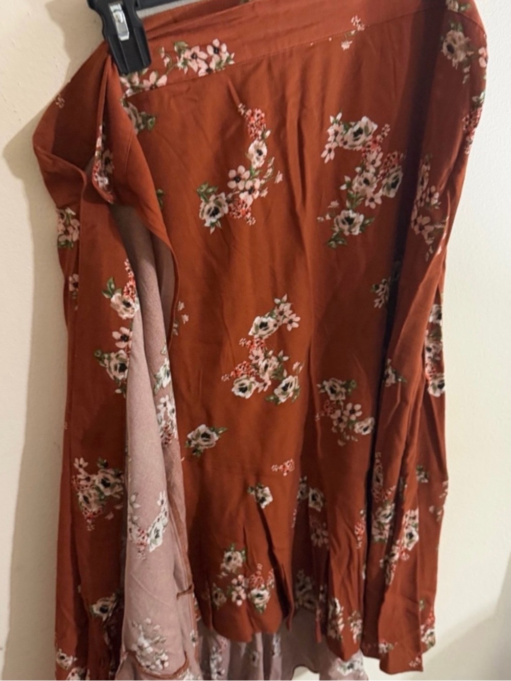 Shyanne Size XXL Rust Floral Wrap Midi Skirt
